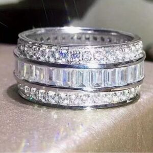 Stunning Silver Crystal Three Band Ring